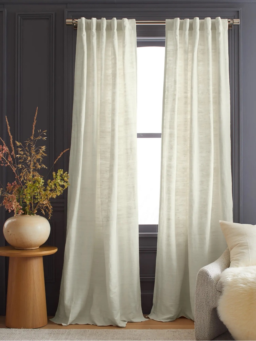 NWT QUINCE Set Of 2 48x84 Raw Silk Curtains Ivory 8996